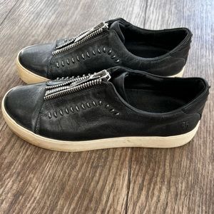 Frye Lena Black Leather Sneakers Shoes Size 8 Black